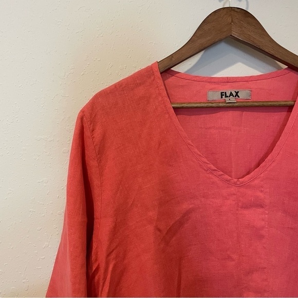 FLAX Coral Pleated V Neck Tunic Top - Picture 2 of 9